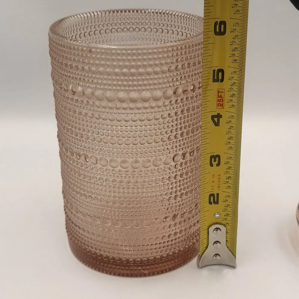 Pink Beaded Hobnail Glass Canister Jar w Lid Apothecary Vanity Bubble 8”